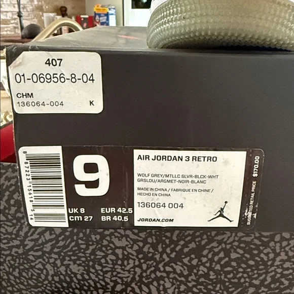 Jordan Air Jordan 3 Retro Wolf Grey Silver Black